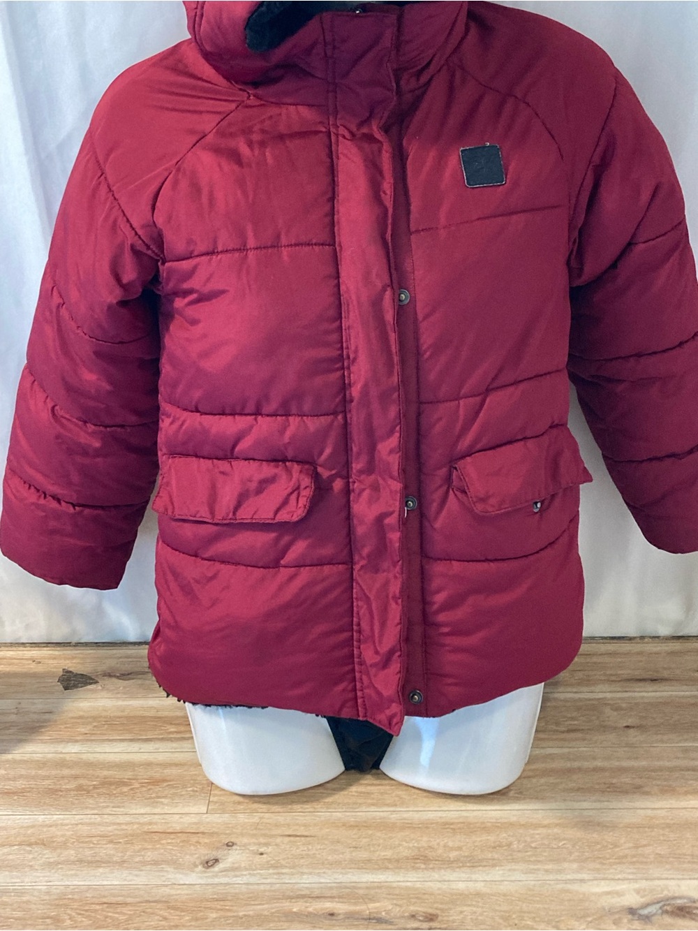Calvin Klein Jeans Burgundy Hooded Puffer Coat Women XXS